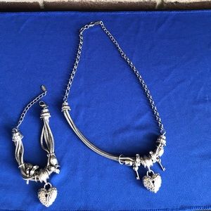 Silver heart necklace & matching bracelet